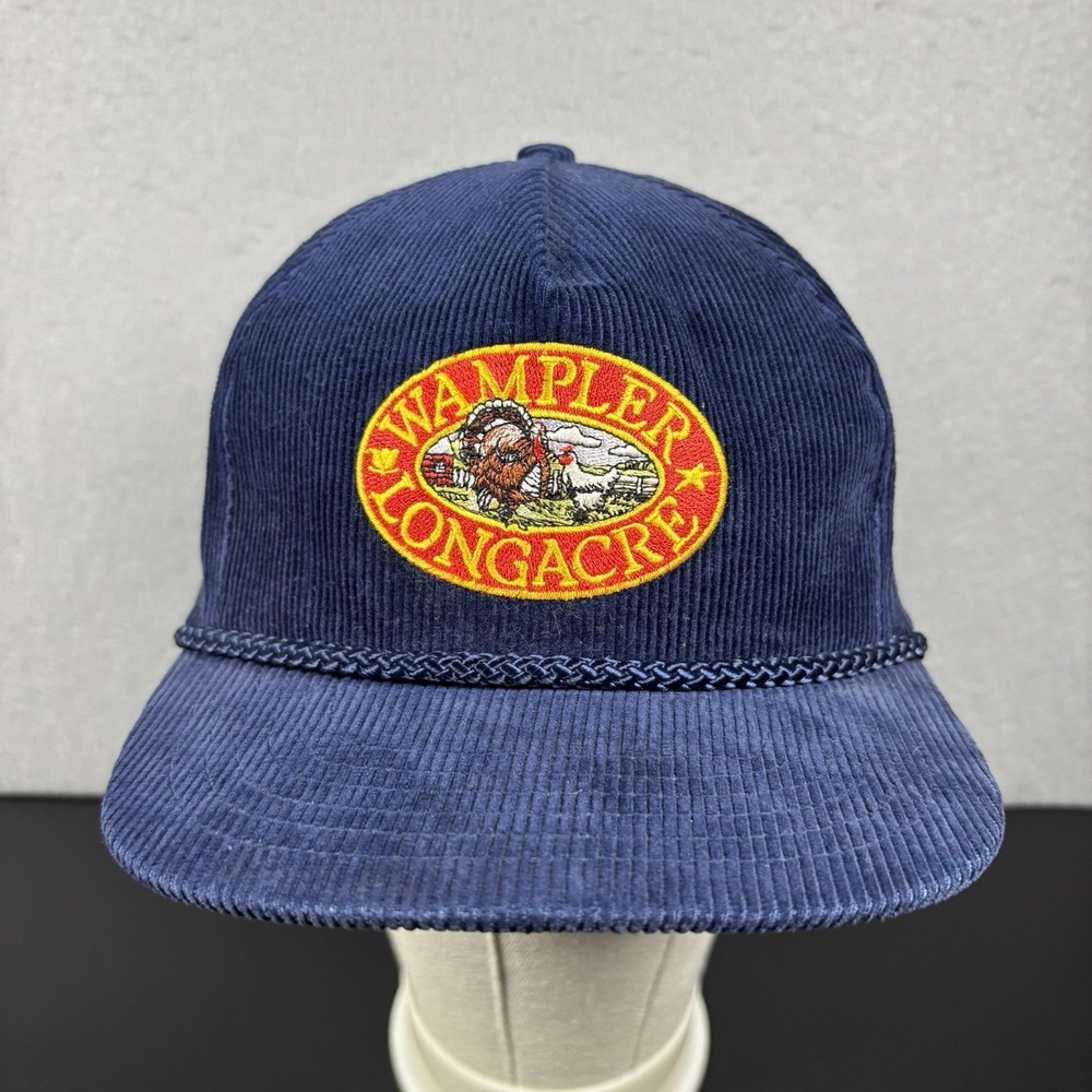 Vintage Wampler Longacre Blue Corduroy Snapback Cap WLR Food Chicken Poultry Hat